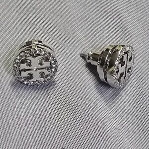 Tory burch crysyal logo stud earrings Silver